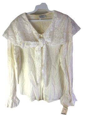 Deadstock Vintage 70s Lace Collar Bell Sleeve Shirt Coquette